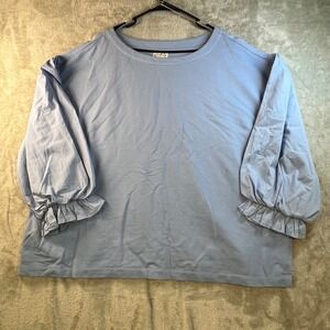 Wonderly Womens Plus Size 3X Blue Cotton Balloon Sleeve Top